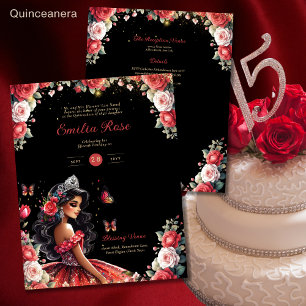 25 Budget Red Black Quinceanera Kleid Blumenpapier Flyer