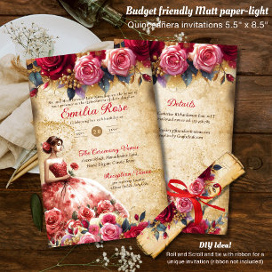 25 Budget Red Perchment Look Quinceanera DIY Flyer