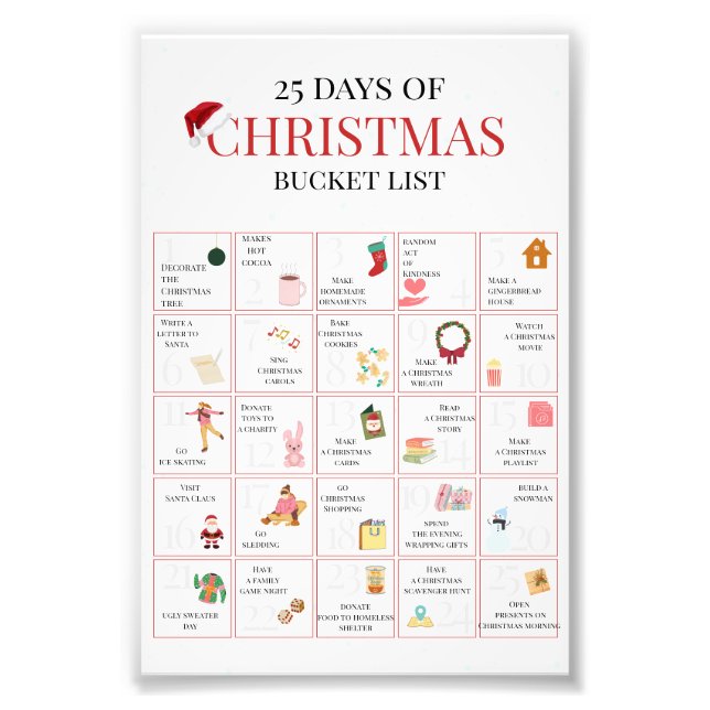 25 Days of Christmas Bucket List Art Fotodruck (Vorne)