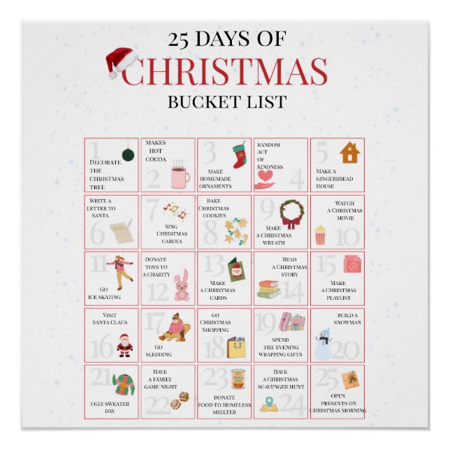 25 Days of Christmas Bucket List Art Poster (Vorderseite)