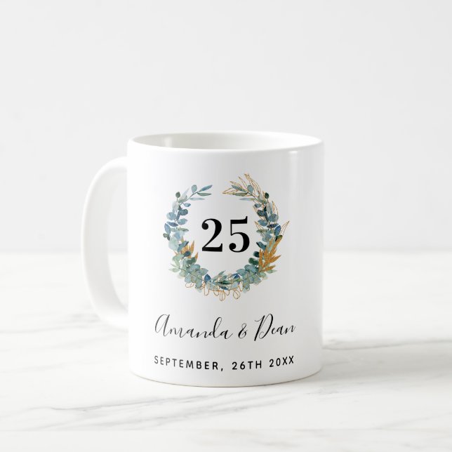 25. Eukalyptuskranz anlässlich der Hochzeit Kaffeetasse (Vorderseite Links)
