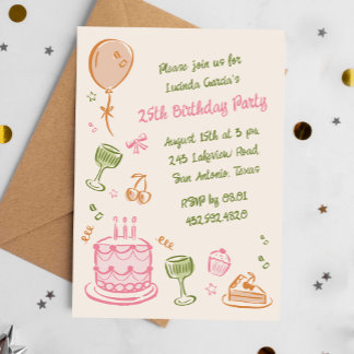 25. farbenfrohe Doodles Geburtstagsparty Einladung