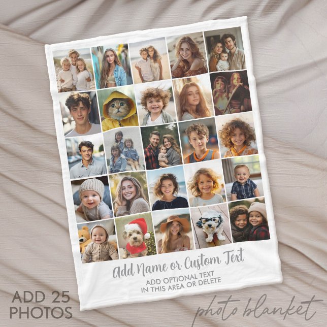 25 Foto-Collage - Benutzerdefinierter Text - Weiß  Fleecedecke (Custom Fleece Blanket with Photo Collage for Family and Friends)