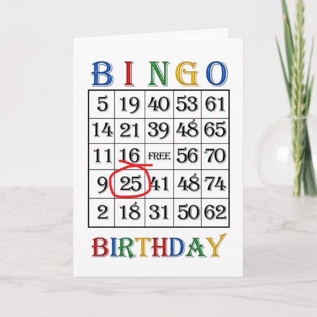 25. Geburtstag Bingo-Karte Karte (Vorderseite)