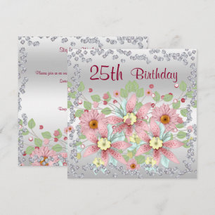 25. Geburtstag Blumenanzeige & Diamanten Einladung