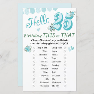 25. Geburtstag Dieses oder jenes Spiel