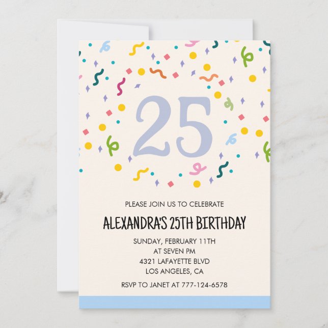 25. Geburtstag Einladungen Confetti (Vorderseite)