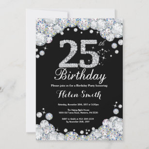 25. Geburtstag Einladungs-Chalkboard Silver Diamon Einladung