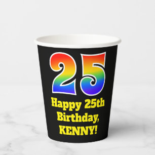 25. Geburtstag: Farbenfroh, Spaß, Spannung, Regenb Pappbecher