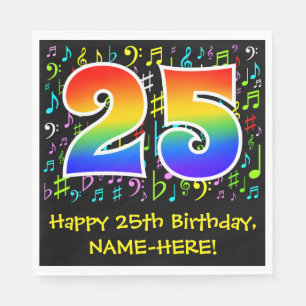 25. Geburtstag - Farbige Musiksymbole, Regenbogen Serviette