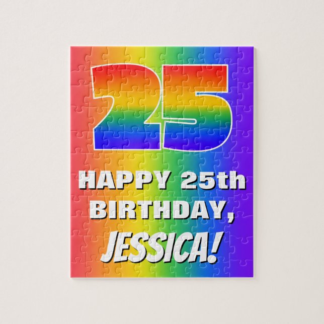 25. Geburtstag: Farbiges, lustiges Regenbogenmuste Puzzle (Vertikal)