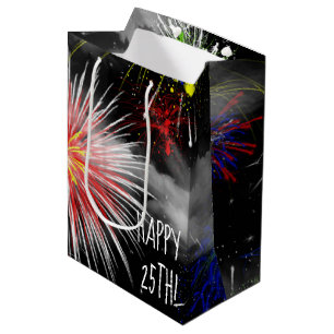 25. Geburtstag Feuerwerk in Clouds Medium Geschenk Mittlere Geschenktüte