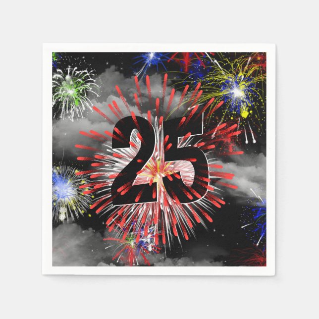 25. Geburtstag Feuerwerk in Wolken Napkins Serviette (Vorderseite)