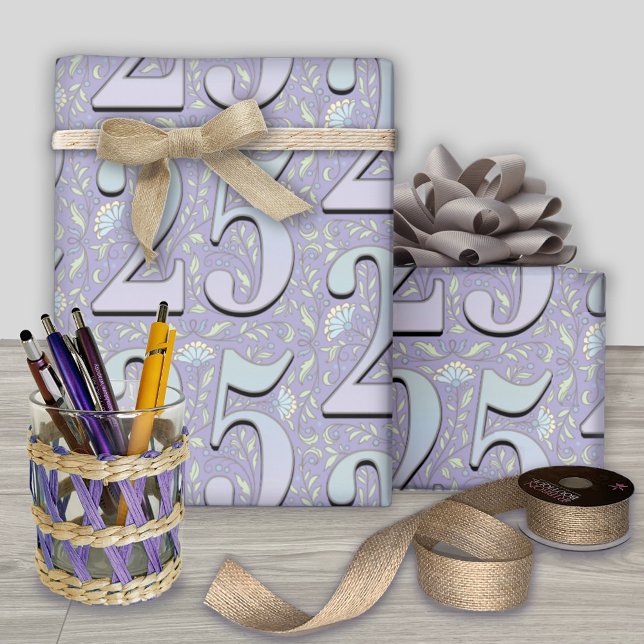 25. Geburtstag Filigree Blumentypografie Geschenkpapier (Von Creator hochgeladen)