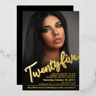 25. Geburtstag Foto-Skript Gold Folieneinladung