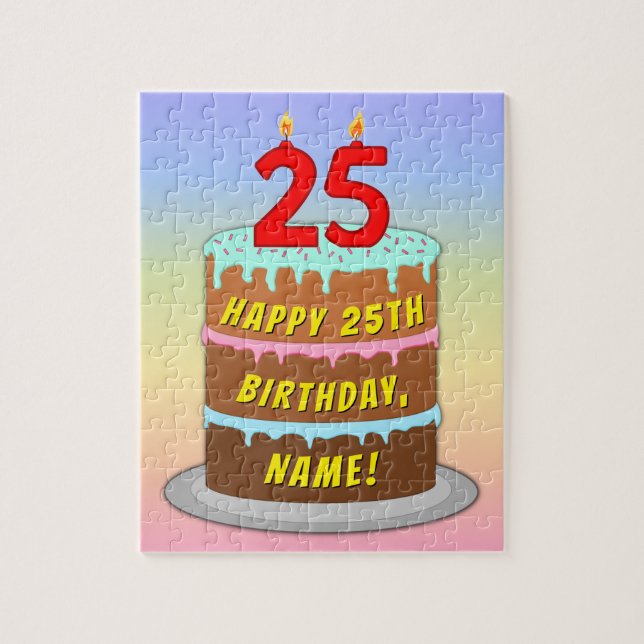 25. Geburtstag: Fun Cake and Candles + Individuell Puzzle (Vertikal)
