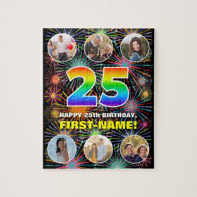 25. Geburtstag: Fun Rainbow #, Individuelle Name + Puzzle (Vertikal)