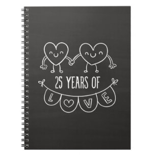 25. Geburtstag Geschenk Chalk Herzen Notizblock