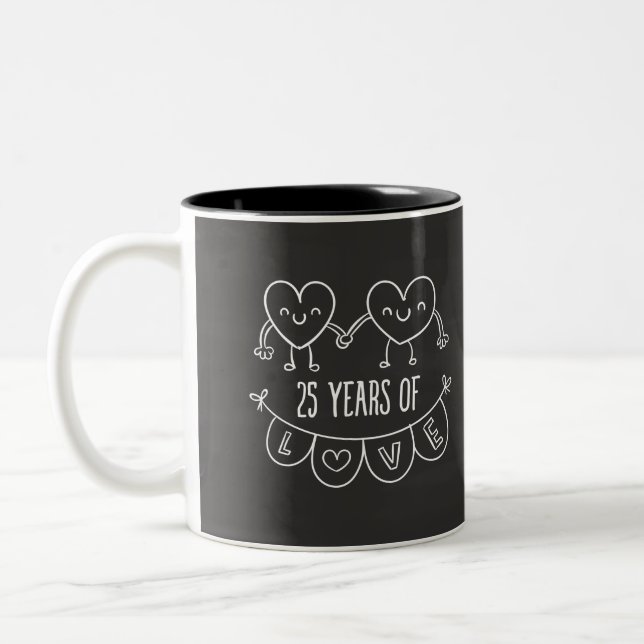 25. Geburtstag Geschenk Chalk Herzen Zweifarbige Tasse (Links)