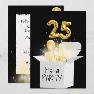25. Geburtstag Gold Ballons in weißer Box Einladung