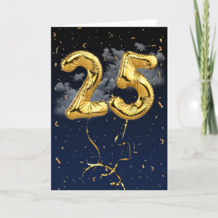 25. Geburtstag Gold Mylar Ballon und Confetti Card Karte