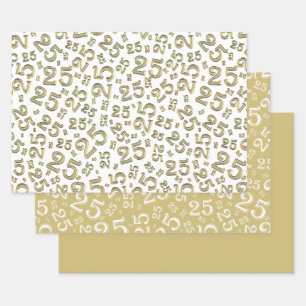 25. Geburtstag Gold & White Number Pattern 25 Geschenkpapier Set