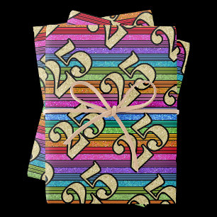 25. Geburtstag Gold Zahlen Glitzer Regenbogen Stre Geschenkpapier Set