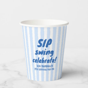 25. Geburtstag Golf Bold Blaue Typografie Streifen Pappbecher
