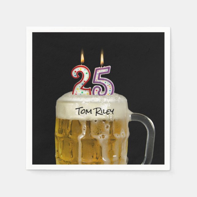 25. Geburtstag Kerzen in Bier Serviette (Vorderseite)
