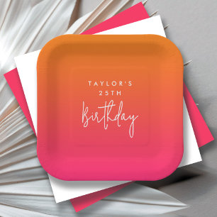 25. Geburtstag kühl Hot Pink und Orange Ombre Pappteller