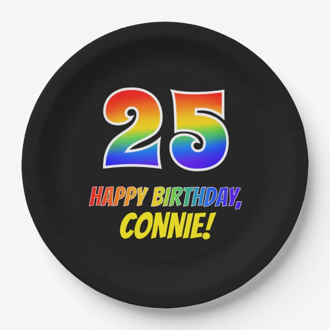 25. Geburtstag: kühl, Spaß, einfach, Regenbogen 25 Pappteller (Vorderseite)