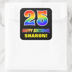 25. Geburtstag: kühl, Spaß, einfach, Regenbogen 25 Quadratischer Aufkleber