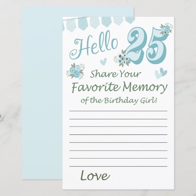 25. Geburtstag Lieblingsgedächtnis des Geburtstags (Vorne/Hinten)