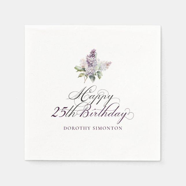 25. Geburtstag Lila Lilac Spring Blume Cocktail Serviette (Vorderseite)