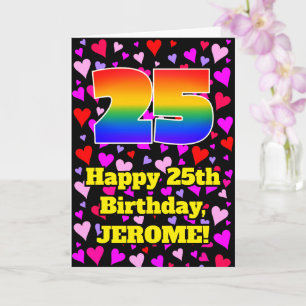 25. Geburtstag: Loving Hearts Pattern, Regenbogen Karte