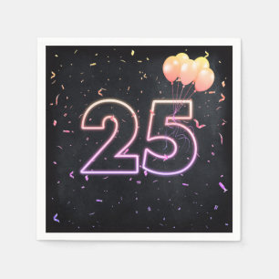25. Geburtstag Neon Sign auf Black Napkins Serviette