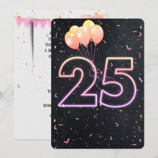25. Geburtstag Neon Sign auf schwarze Einladung