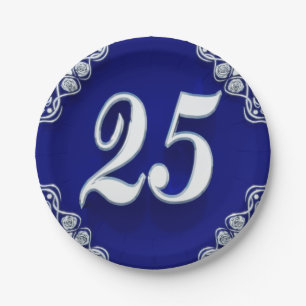 25. Geburtstag oder Jahrestag Regal Silver Blue Pappteller