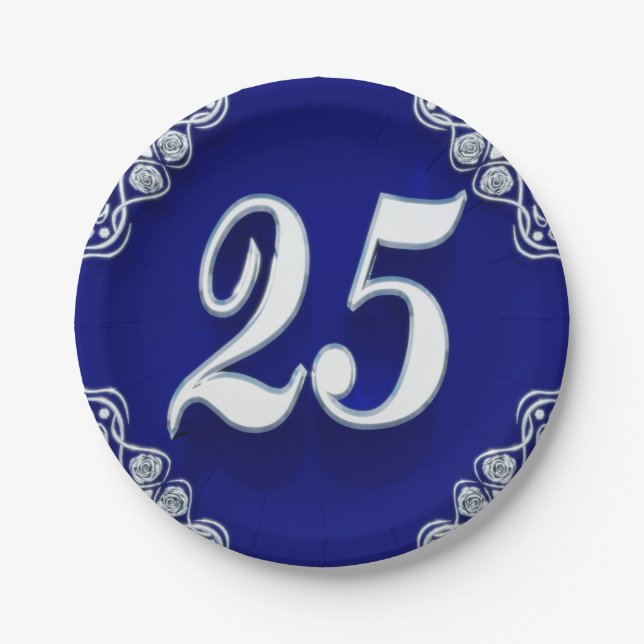 25. Geburtstag oder Jahrestag Regal Silver Blue Pappteller (Vorderseite)