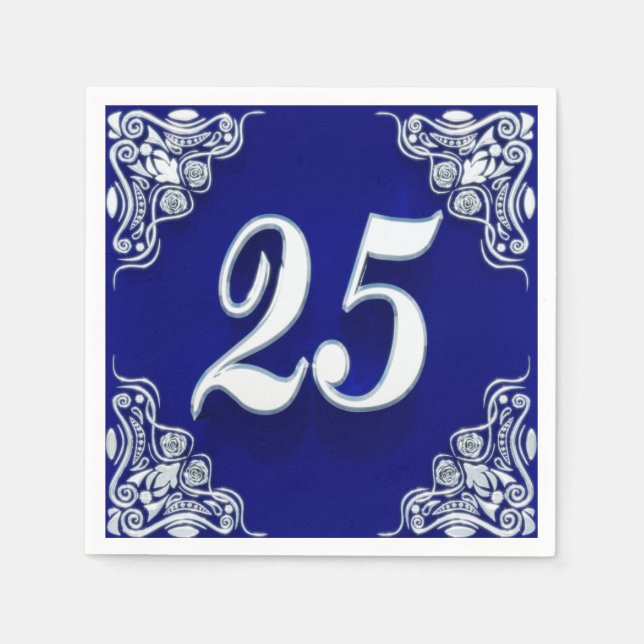 25. Geburtstag oder Jahrestag Regal Silver Blue Serviette (Vorderseite)