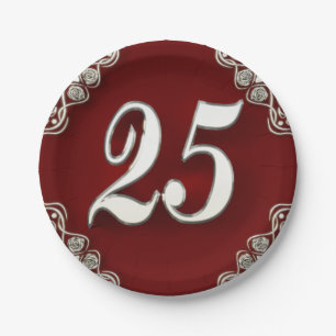 25. Geburtstag oder Jahrestags-königliches Silber Pappteller