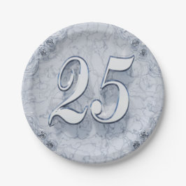 25. Geburtstag oder Jubiläum Regal Silver Marble Pappteller