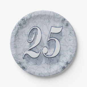 25. Geburtstag oder Jubiläum Regal Silver Marble Pappteller