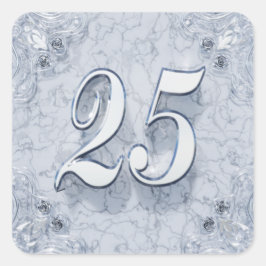 25. Geburtstag oder Jubiläum Regal Silver Marble Quadratischer Aufkleber