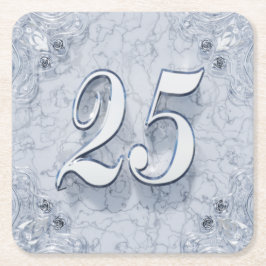 25. Geburtstag oder Jubiläum Regal Silver Marble Rechteckiger Pappuntersetzer