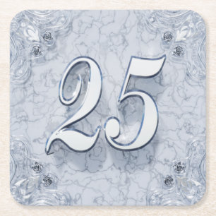 25. Geburtstag oder Jubiläum Regal Silver Marble Rechteckiger Pappuntersetzer