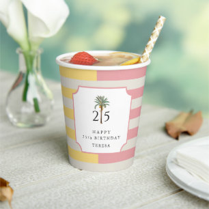 25. Geburtstag Palm Beach Pastell-Streifen Tropisc Pappbecher