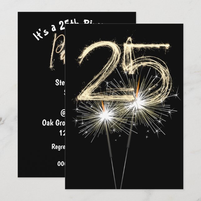 25. Geburtstag Party Sparklers Einladung (Vorne/Hinten)