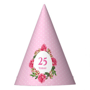 25. Geburtstag Pink Rose Rose Red Petunias Polka Partyhütchen