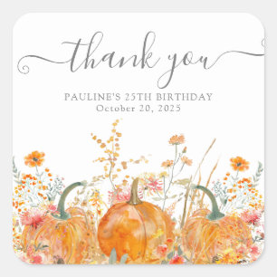 25. Geburtstag Pumpkin Wildblume Custom Danke Quadratischer Aufkleber